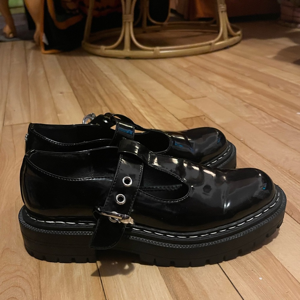 Black Patent Leather Mary Jane Platform Shoes
